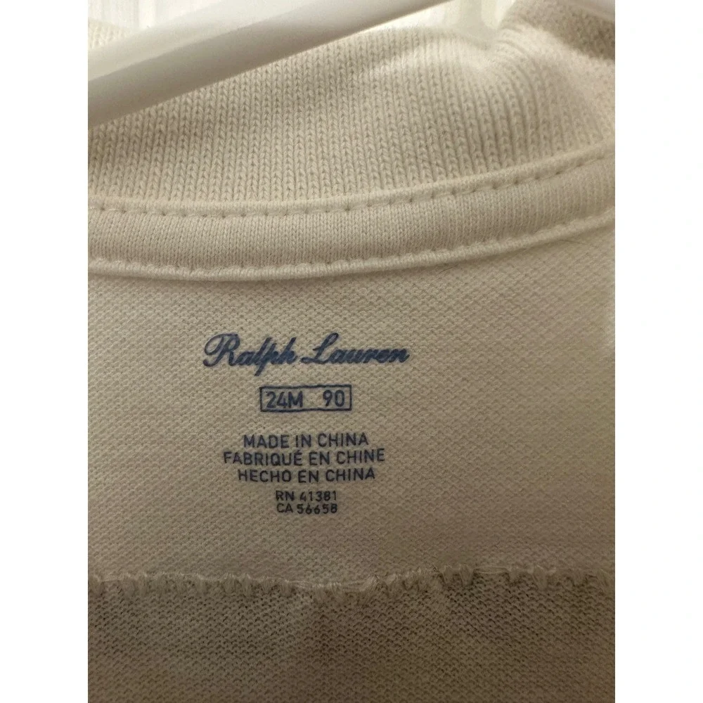 Ralph Lauren Baby Girls Cream White Pique Polo Dress American Flag Back 24M